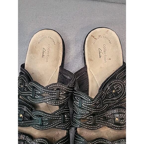 Clarks Sandals Black Leather Triple Strap Women’s 9 Luxe Comfort Coastal Resort - Picture 4 of 10